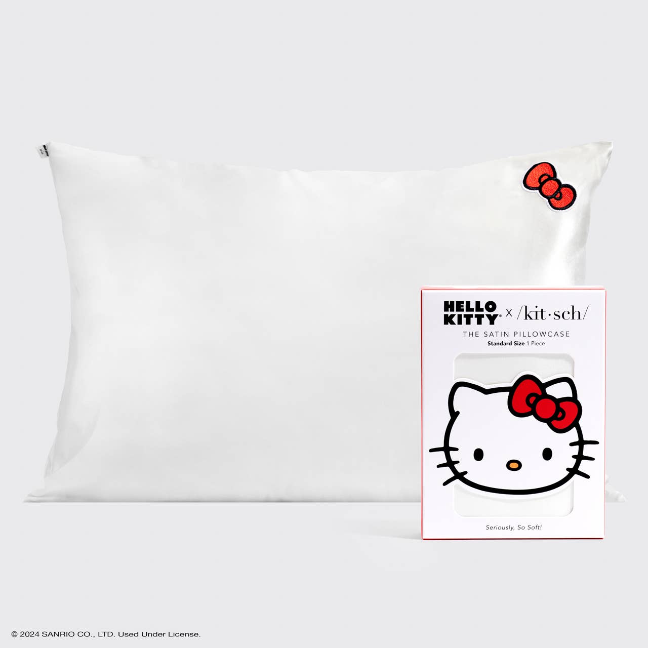 Hello Kitty x Kitsch kussensloop - effen ivoorkleur met Kitty strik